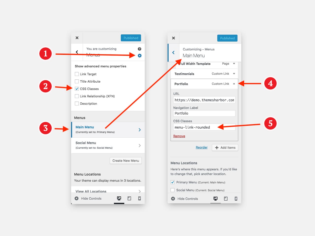 Adding a custom class to WordPress menu via the customizer